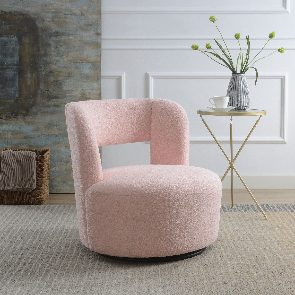 Swivel Comfy Round Barrel Chair With Soft Teddy Fabric For Living Room