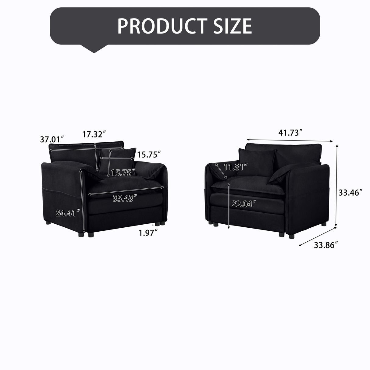 Modern Chenille Oversized Accent Chair, Comfy Single Sofa With Large Seat (Set of 2)