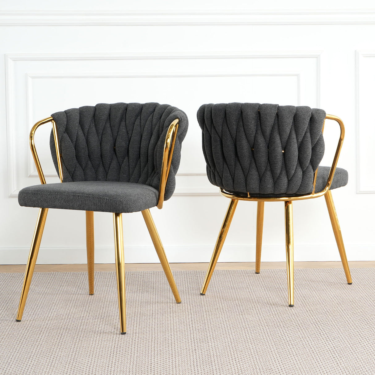 Modern Simple Linen Dining Chair With Plated Metal Legs (Set of 2)