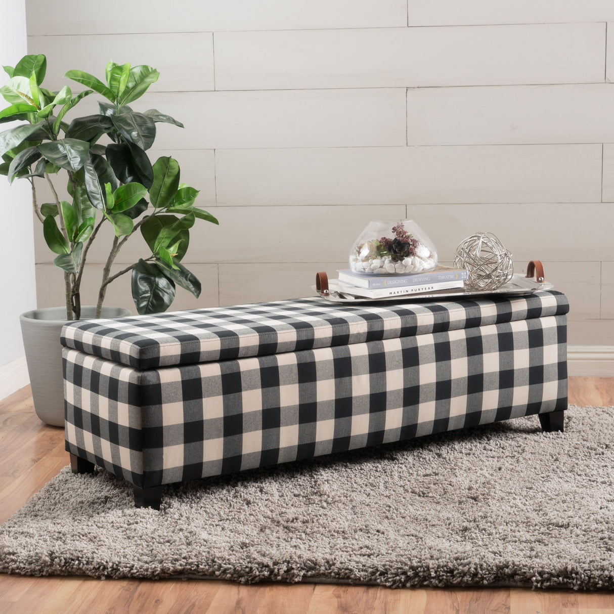 Contemporary Storage Ottoman With Seating And Storage - Black