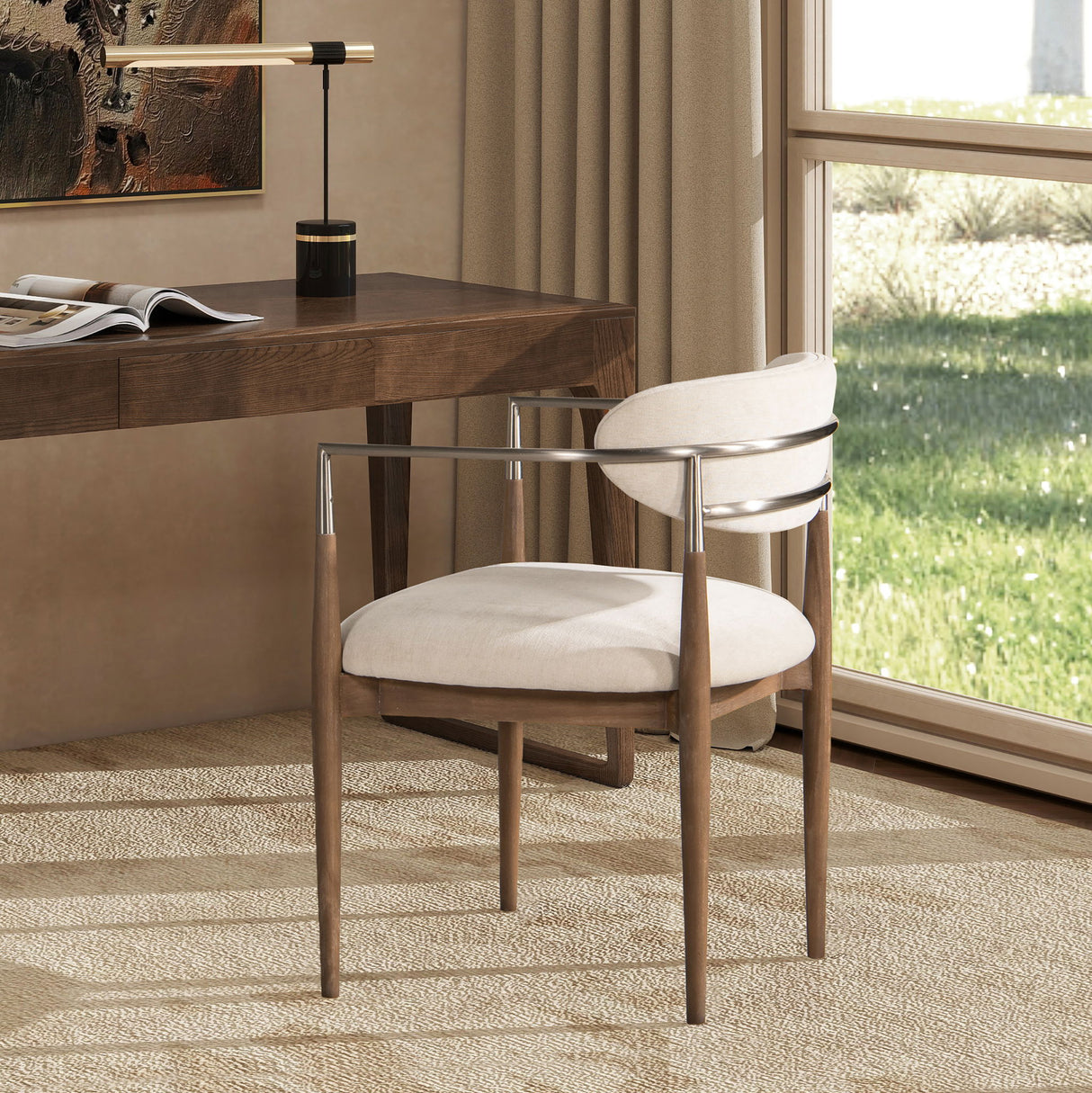 Artemis - Mixed Material Upholstered Dining Arm Chair - Warm White