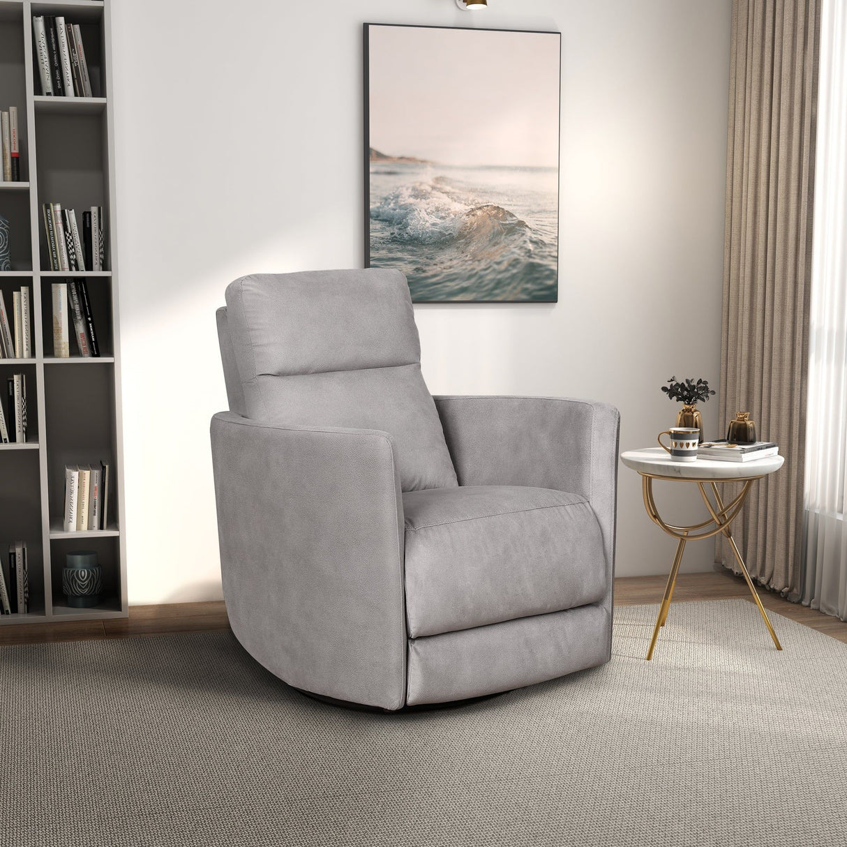 Lawson - Swivel Glider Suede Recliner Chair - Latte