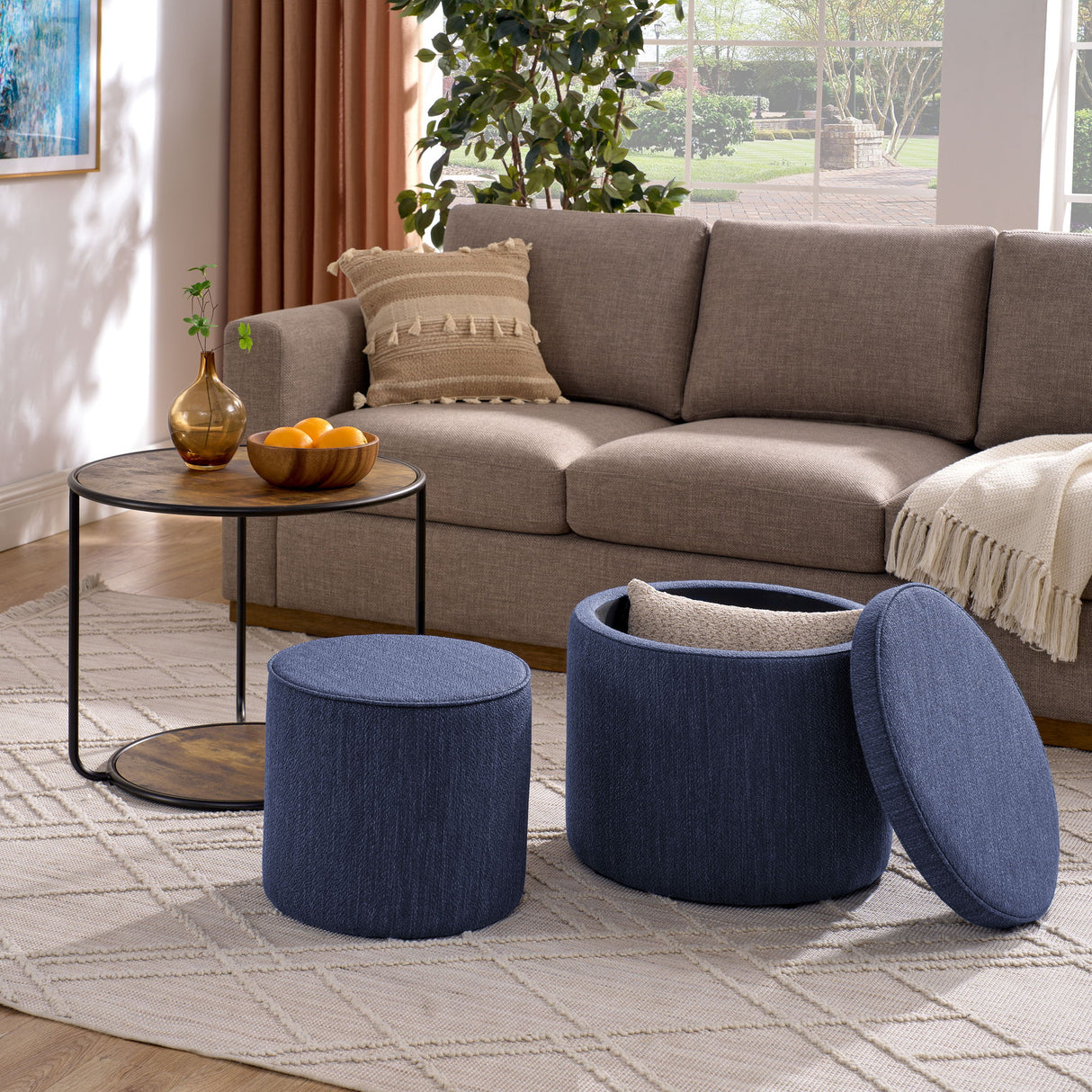 Multi Functional Ottoman And Table Set With Drum Stool