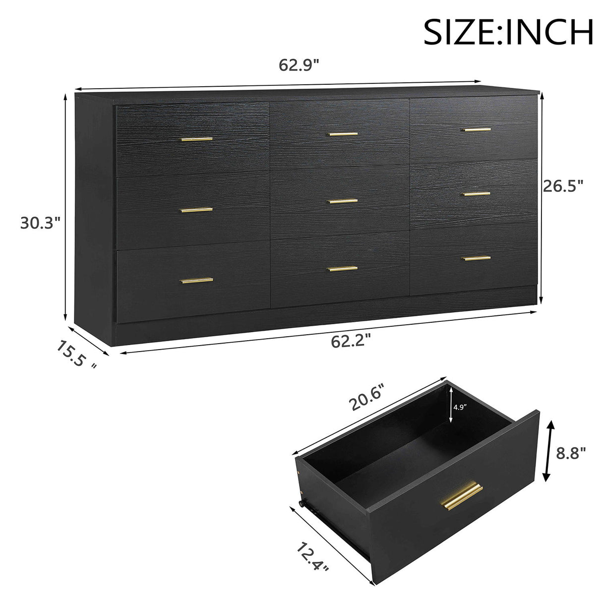 Modern Drawer Dresser For Bedroom, Ample Storage Wide Chest Of Drawers