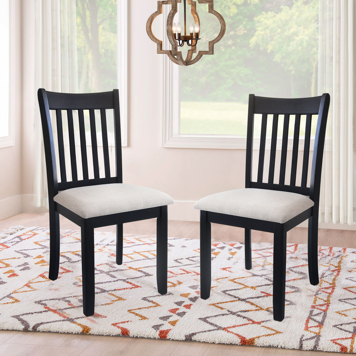 Modern Dining Chair, Wooden Back, Cushion Seats (Set of 2)