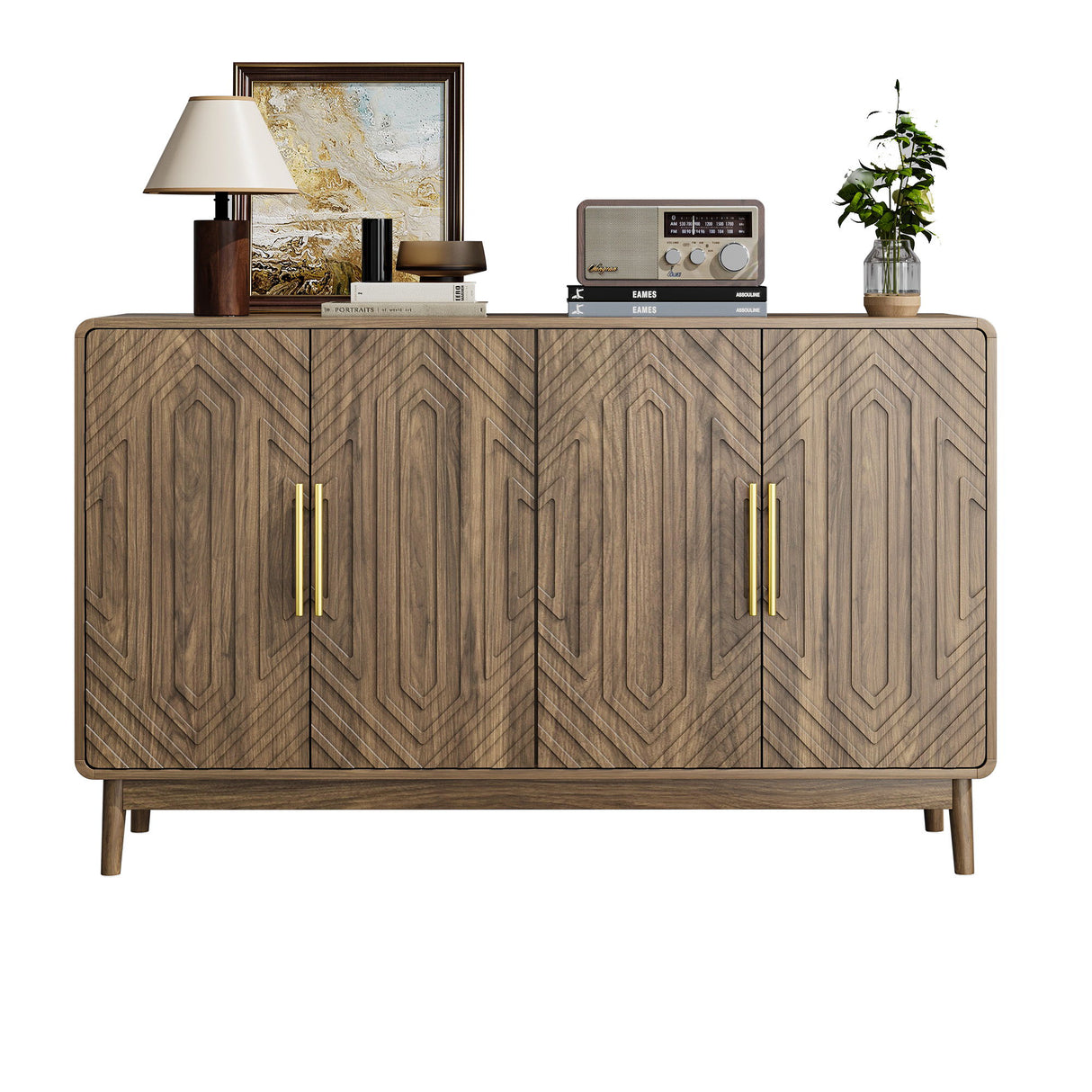 Sideboard Buffet Cabinet With Carved Doors And Adjustable Layer Board