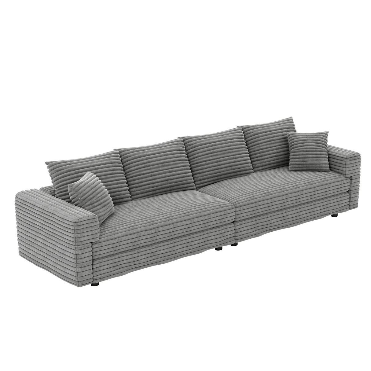 Plush Corduroy 4 Seat Sofa, Modern Comfy Upholstered Sofa Cloud Couch, Deep Seat Couches With Soft Pillows