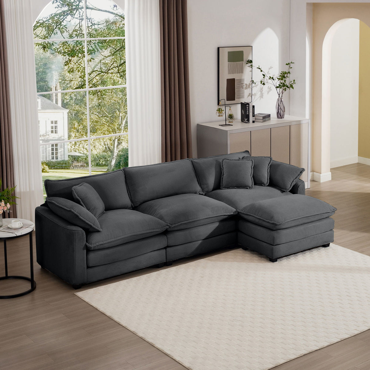 Modern Oversized Modular Cushion Sofa With Ottoman, Low Back, Deep Seating Sofa Set