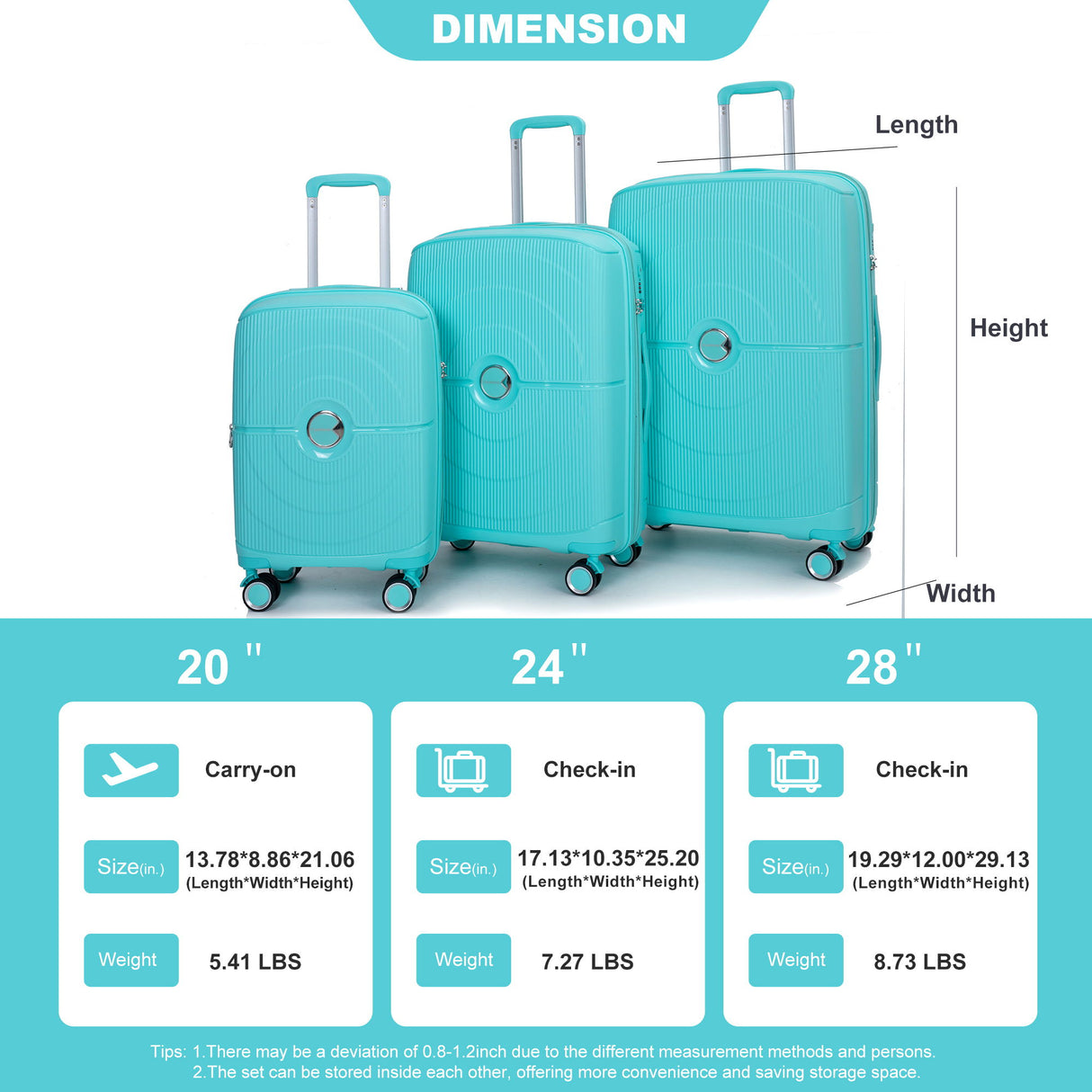 Expandable Hardshell Suitcase Double Spinner Wheels Luggage Sets