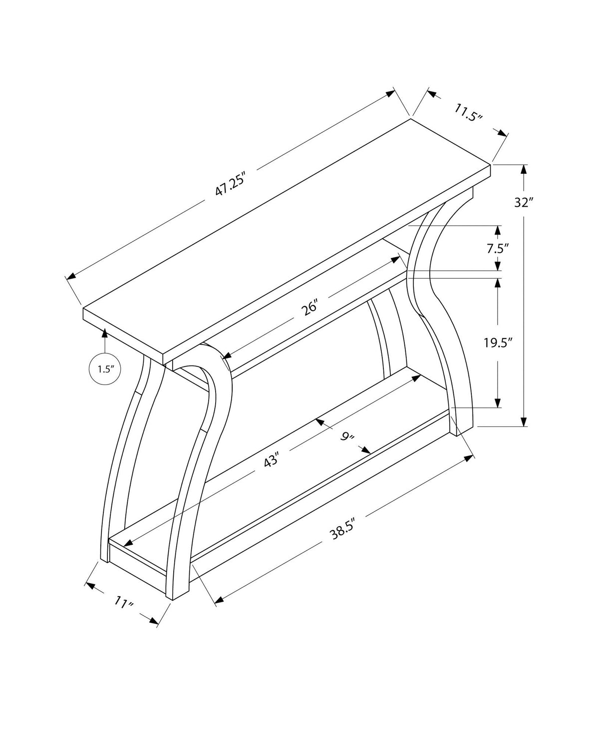 Accent Console Table For Entryway, Unique Curved Design