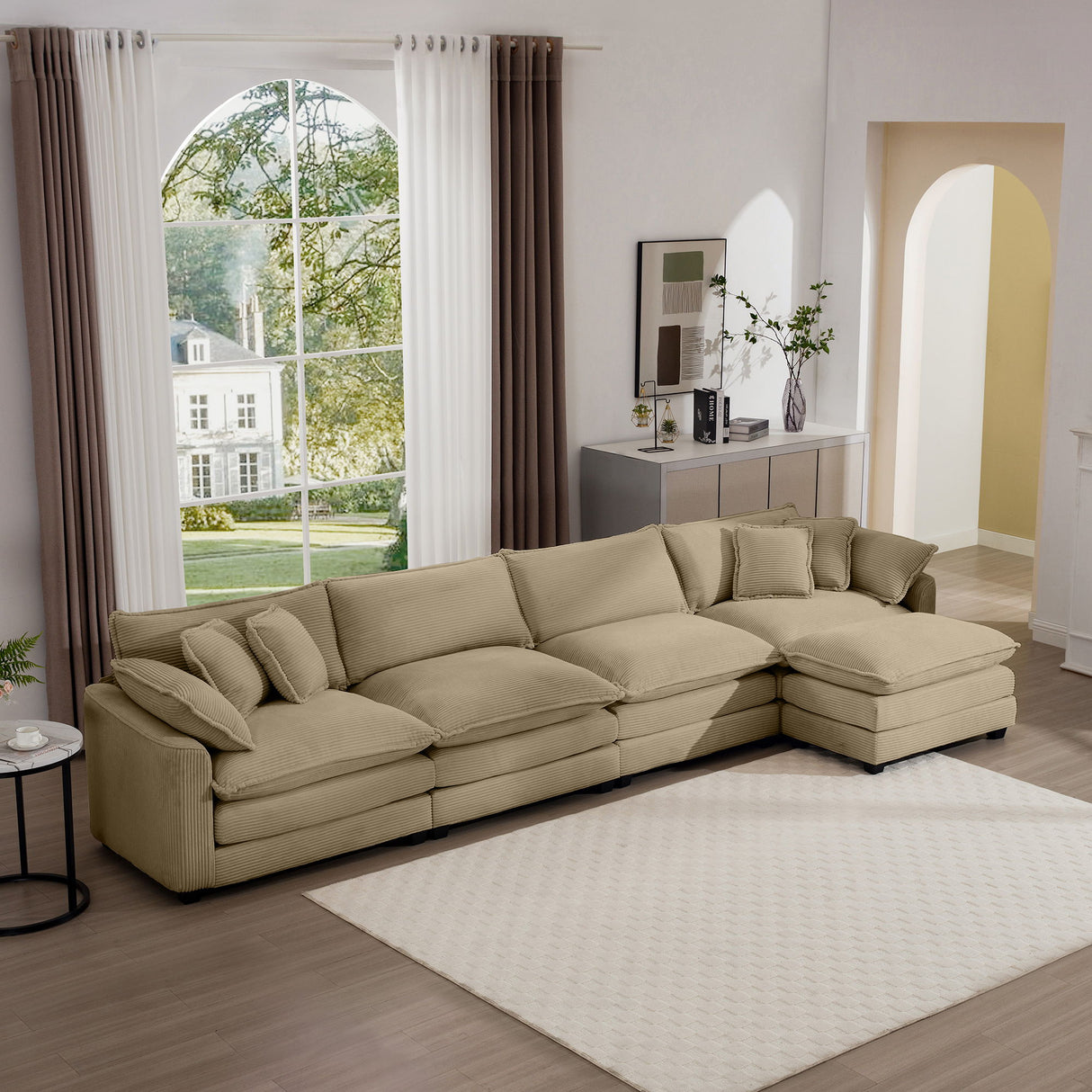 Modern Oversized Modular Cushion Sofa With Ottoman, Low Back, Deep Seating Sofa Set