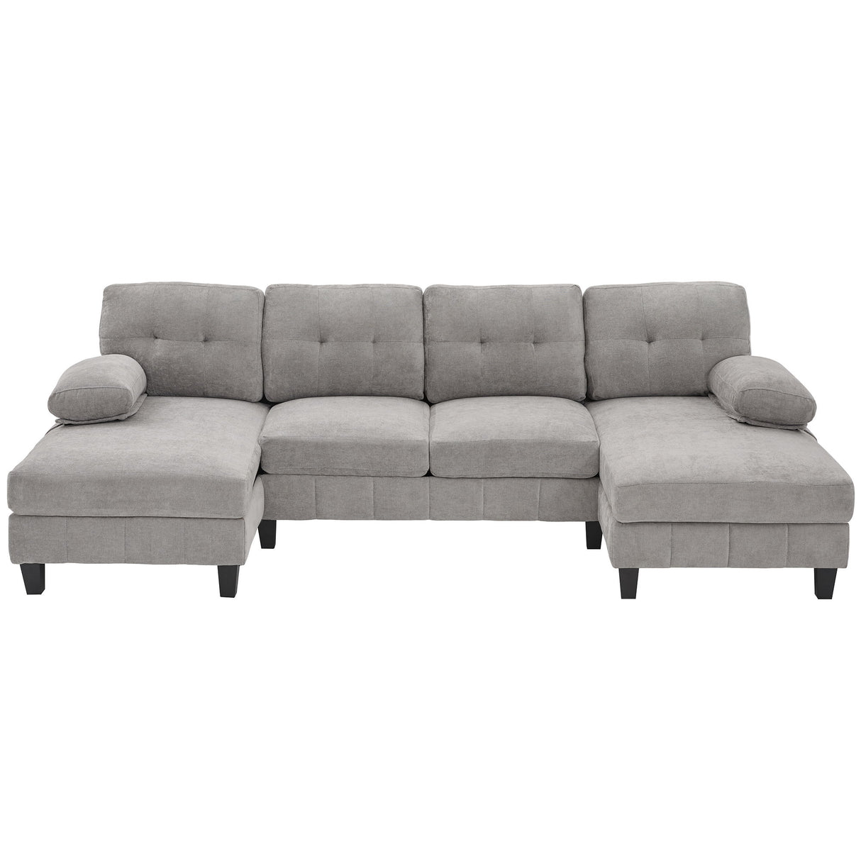 U-Shaped Sectional Sofa 103.5" Black Chenille Fabric Couch With Dual Chaise Lounges, Storage Pockets, Armrest Pillows