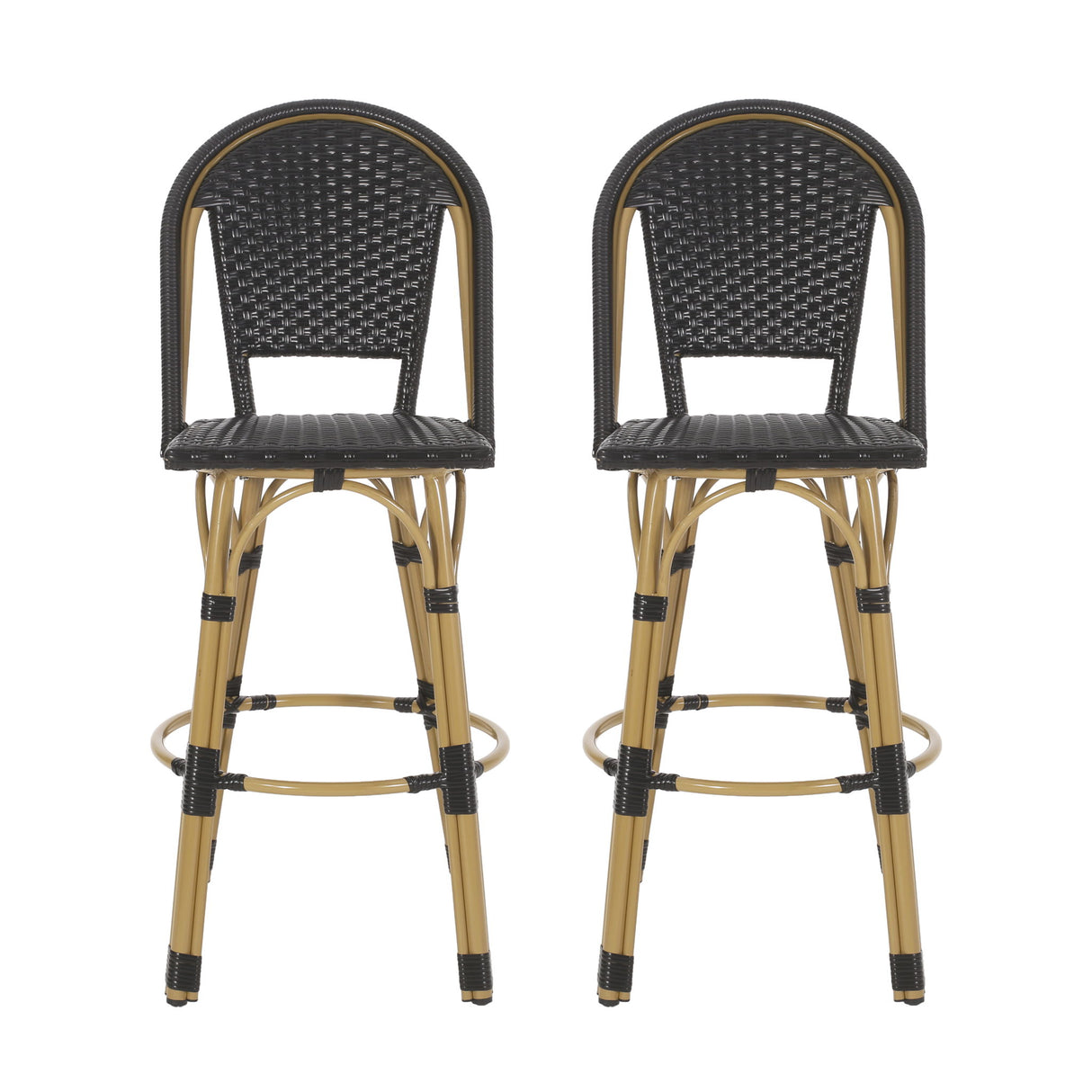 Outdoor Rattan And Aluminum French Barstools (Set of 2)