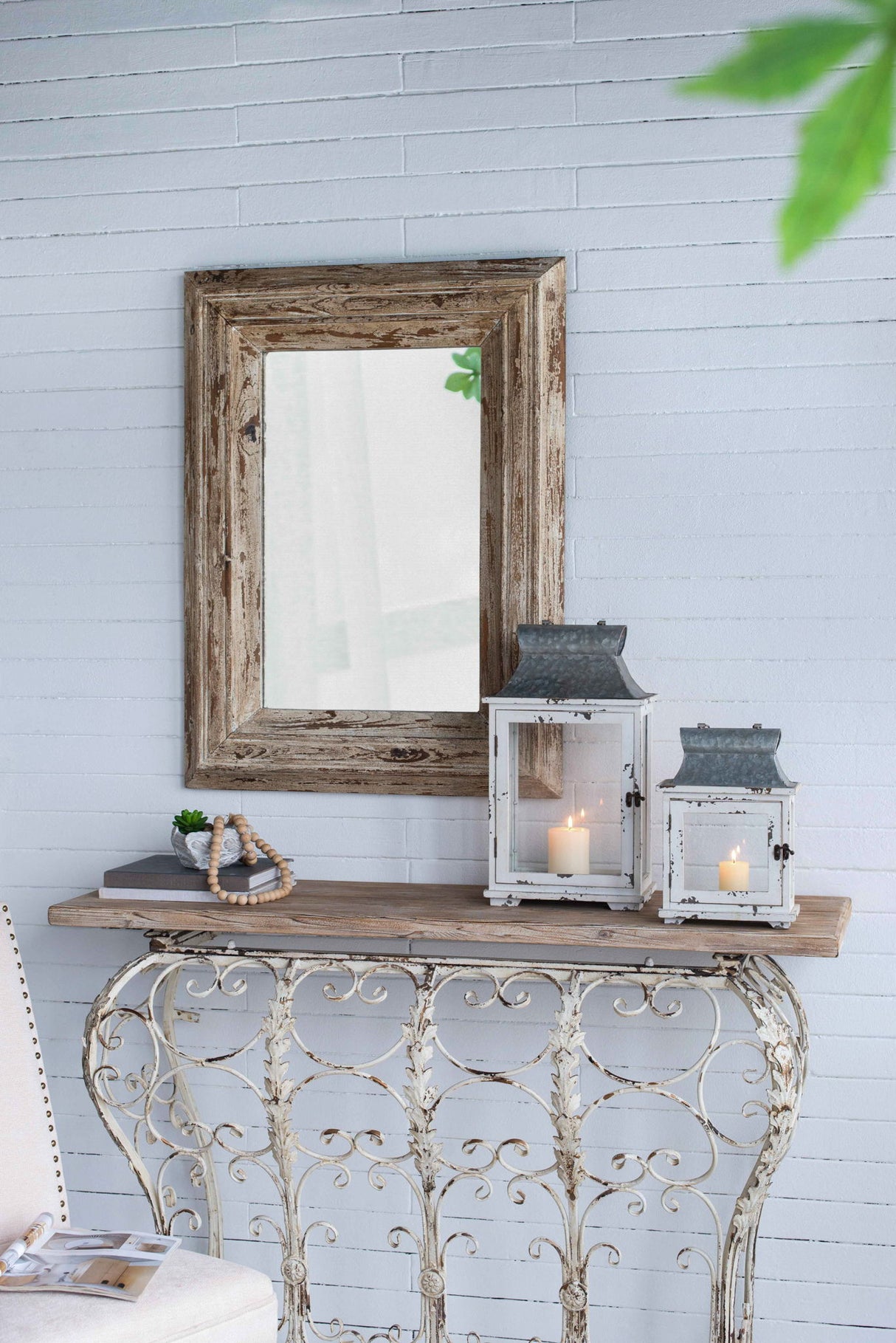 Wooden Candle Lantern Decorative, Hurricane Lantern Holder Decor For Indoor Outdoor, Home Garden Wedding - White