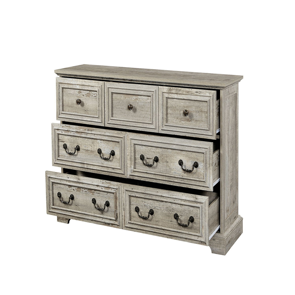 Farmhouse Vintage 7 Drawers Dresser With Natural Texture