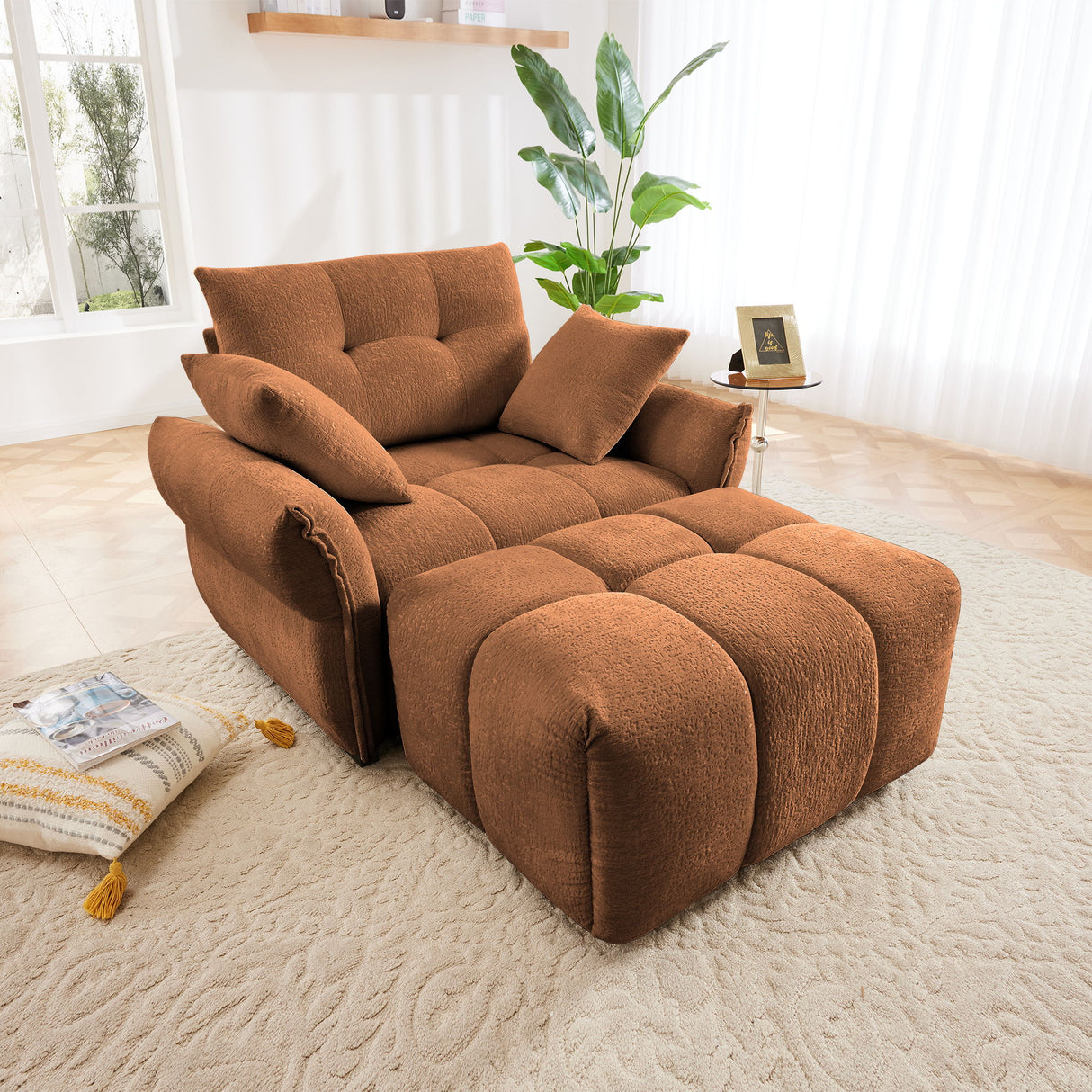 Ergonomic Single Seater Sofa With Ottoman, High Resilience Support Cushions