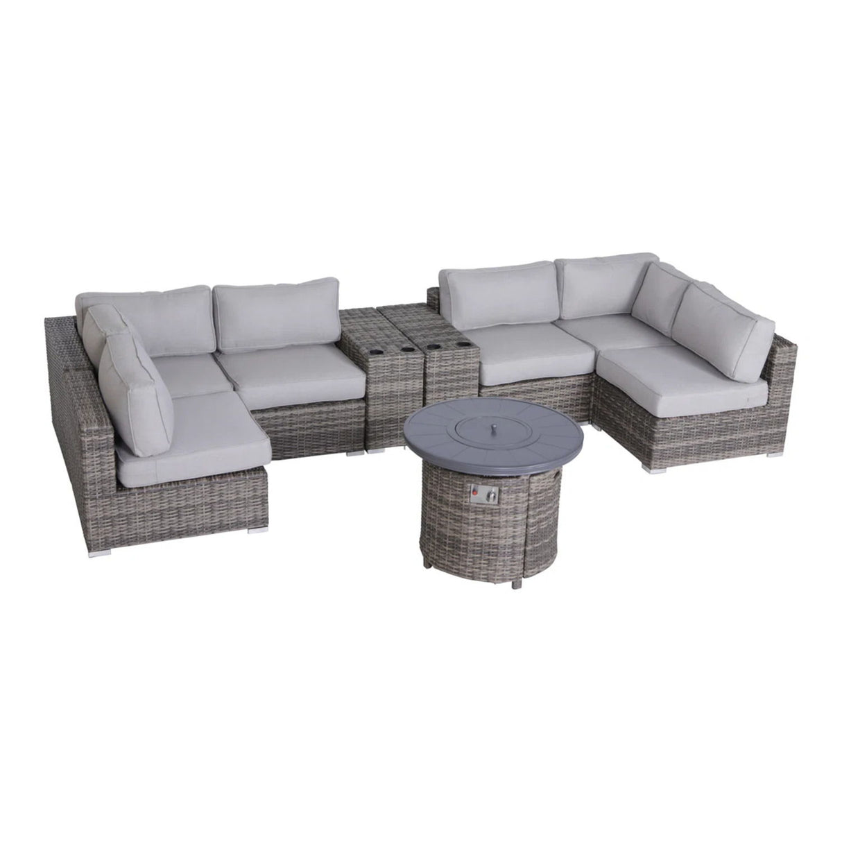 Wicker Outdoor Lounge Set With Cushions And Fire Pit