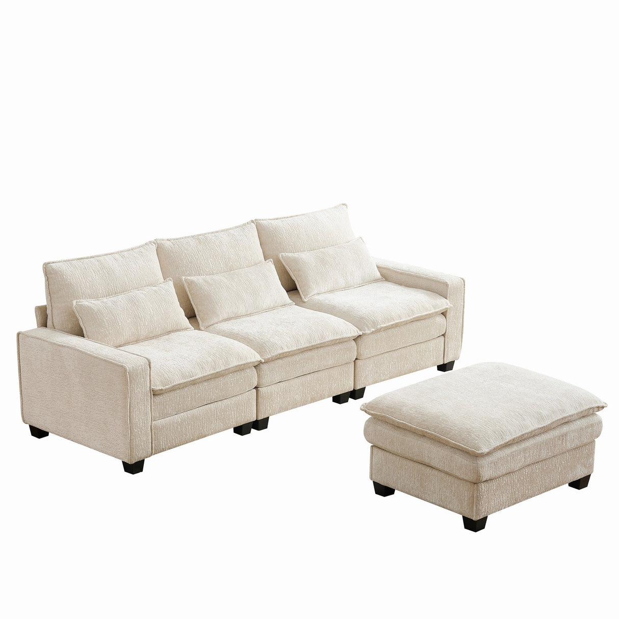 Modern Comfy Chenille L Shaped Sectional Sofa With Movable Ottoman