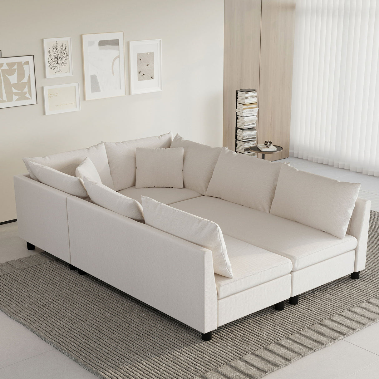 Modular Sectional Bed Couch Set With Pillows Free Combination, Minimalist Style Oversized 6 Seat Convertible Sofa