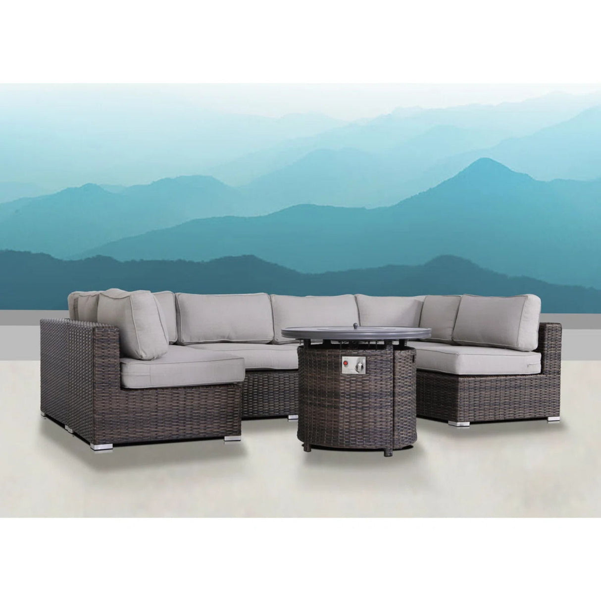 Wicker Outdoor Lounge Set With Cushions And Fire Pit