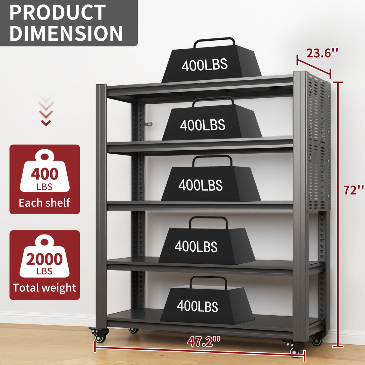 Heavy Duty Adjustable Metal Shelving Unit With Pegboard And Wheels For Multipurpose Storage