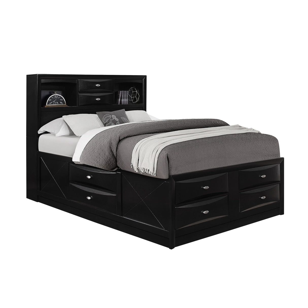 Lucille - 5 Piece Bedroom Set With Storage Drawers And Bookcase Headboard