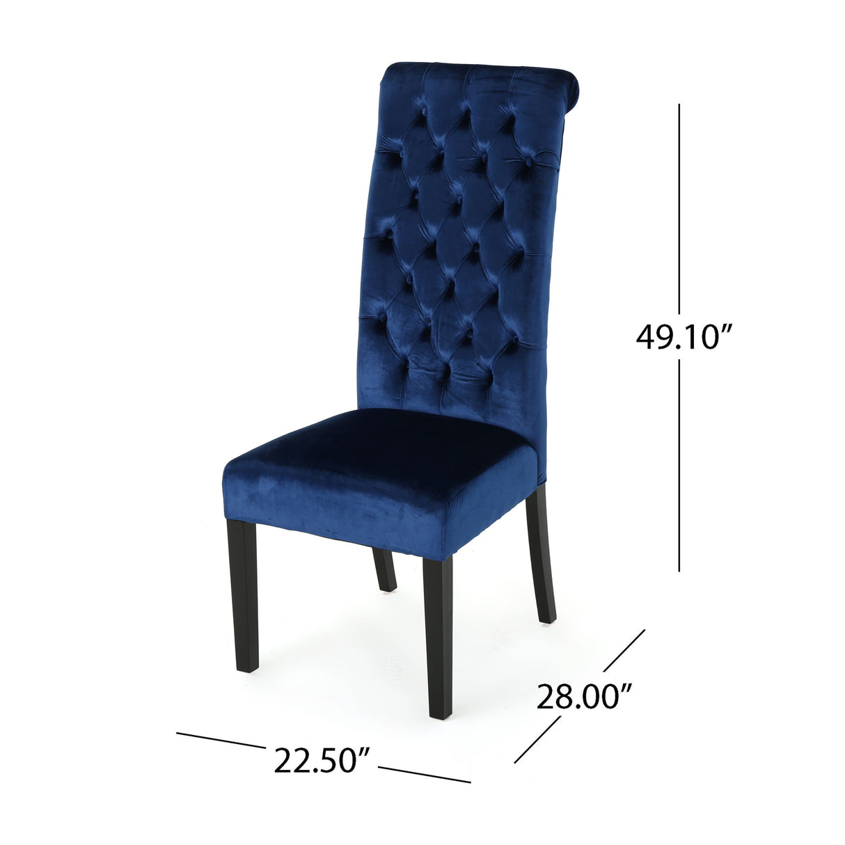 Elegant George Hi Back Dining Chair (Set of 2) With Tufted Velvet - Navy Blue