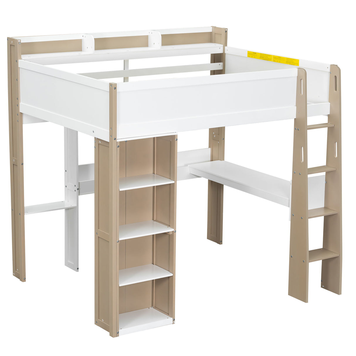 Loft Bed With Built In Storage Shelves, Clothes Rail, And Desk