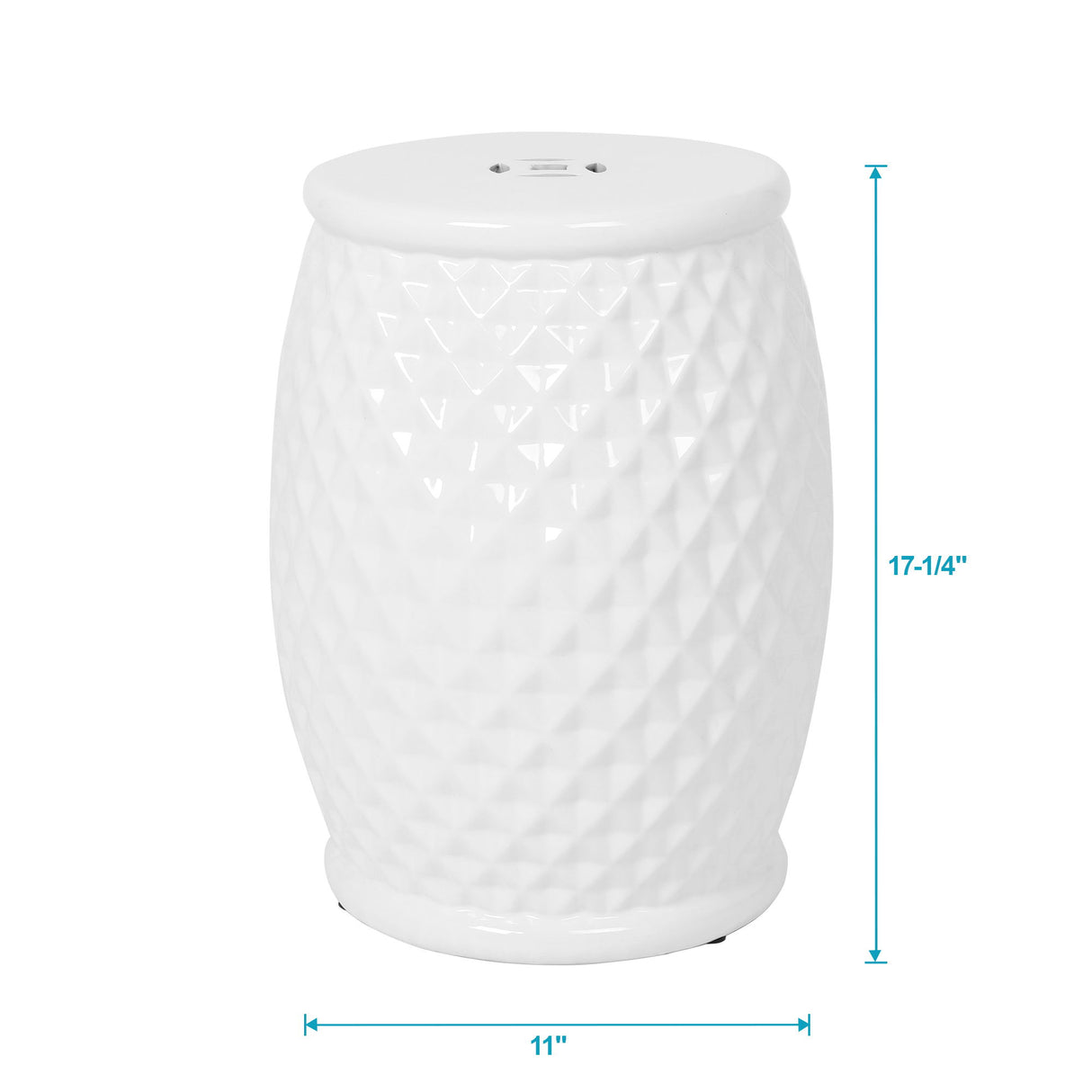 Glazed Ceramic Drum Stool Indoor / Outdoor Side Table Ceramic - White