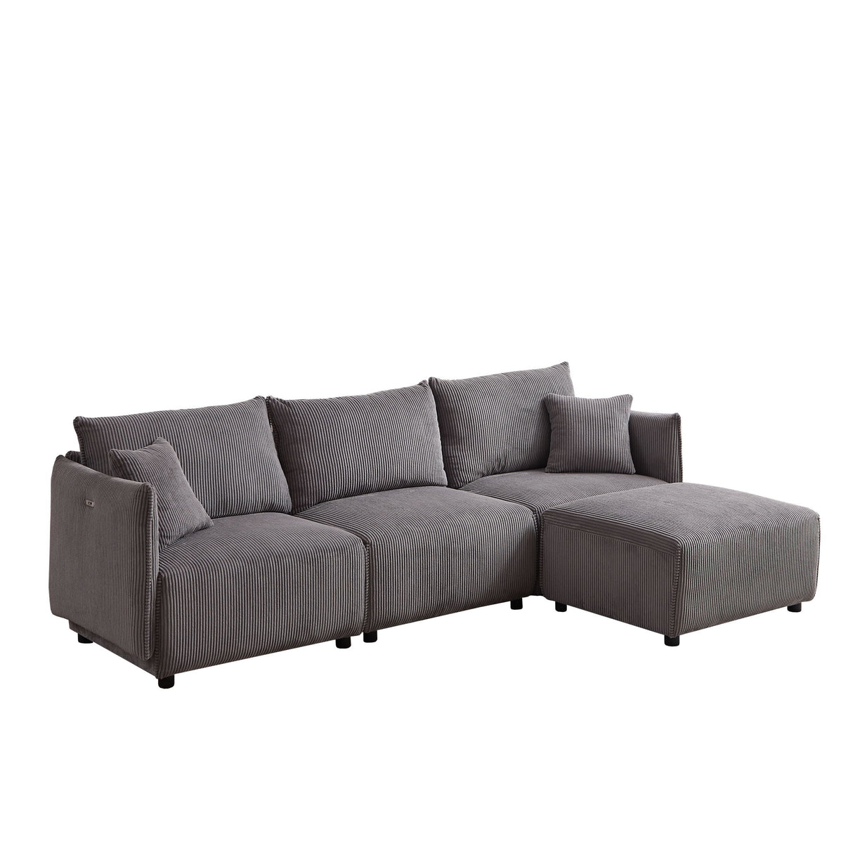 Modern Minimalist Corduroy Combination Sofa With 2 Comfort Cushions With USB & C Charging Ports