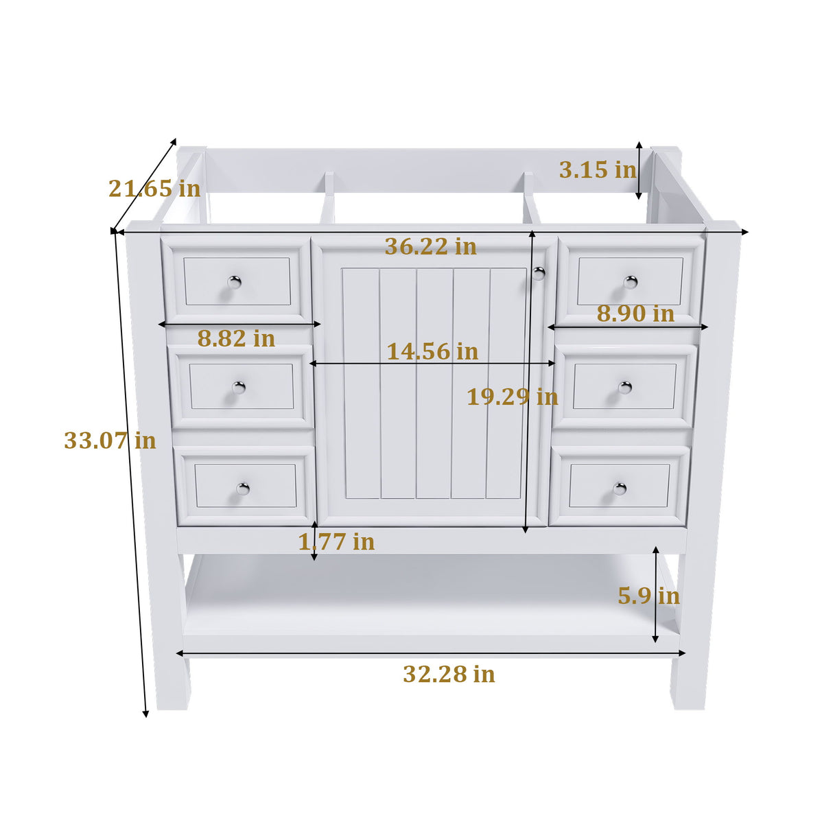 36" Bathroom Vanity With 1 Cabinet And 3 Drawers 1, Storage Solution - White
