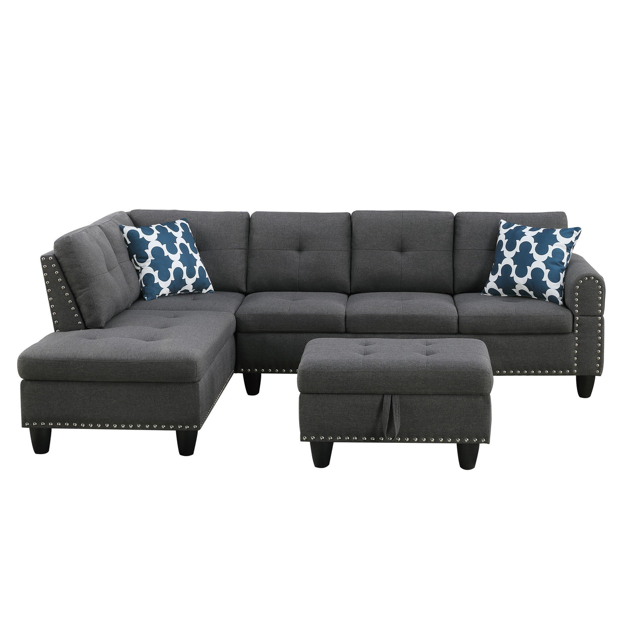 Alger - 98" Wide Left Hand Facing Sofa & Chaise With Ottoman