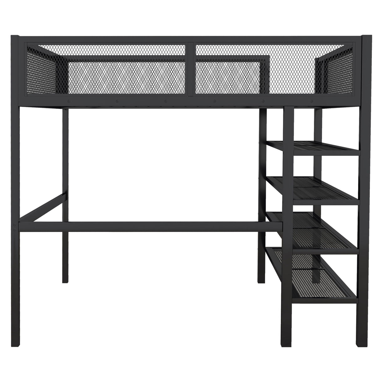 Loft Bed With 4 Tier Shelves And Storage