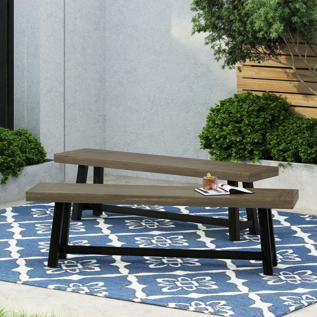 Cloud - Outdoor Bench With Acacia Wood Frame And Slat Panel Design