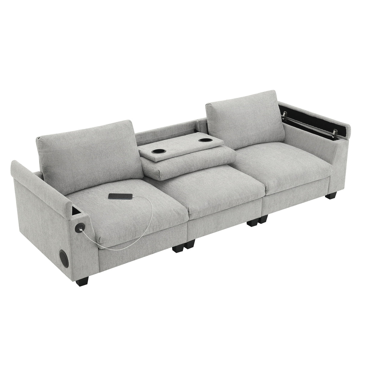 Sectional With Bluetooth Speaker Comfy Cloud Couch Set With Drop Down Table Cup Holders, USB Charger Storage Armrest Wide Seat Sofa