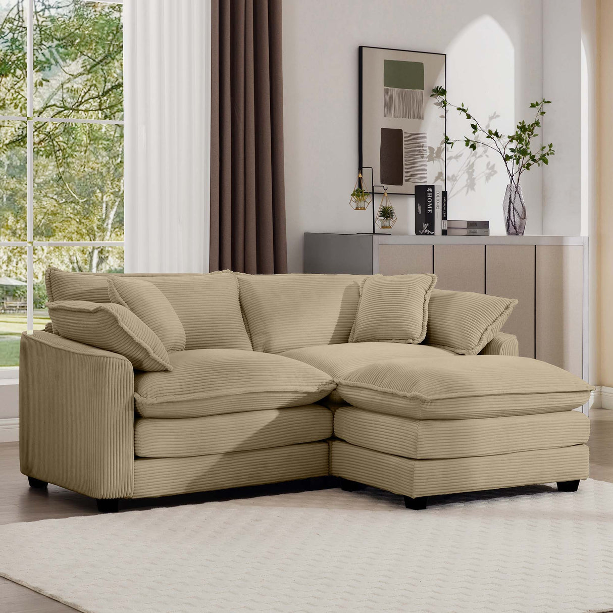 Modern Oversized Modular Cushion Sofa With Ottoman, Low Back, Deep Seating Sofa Set