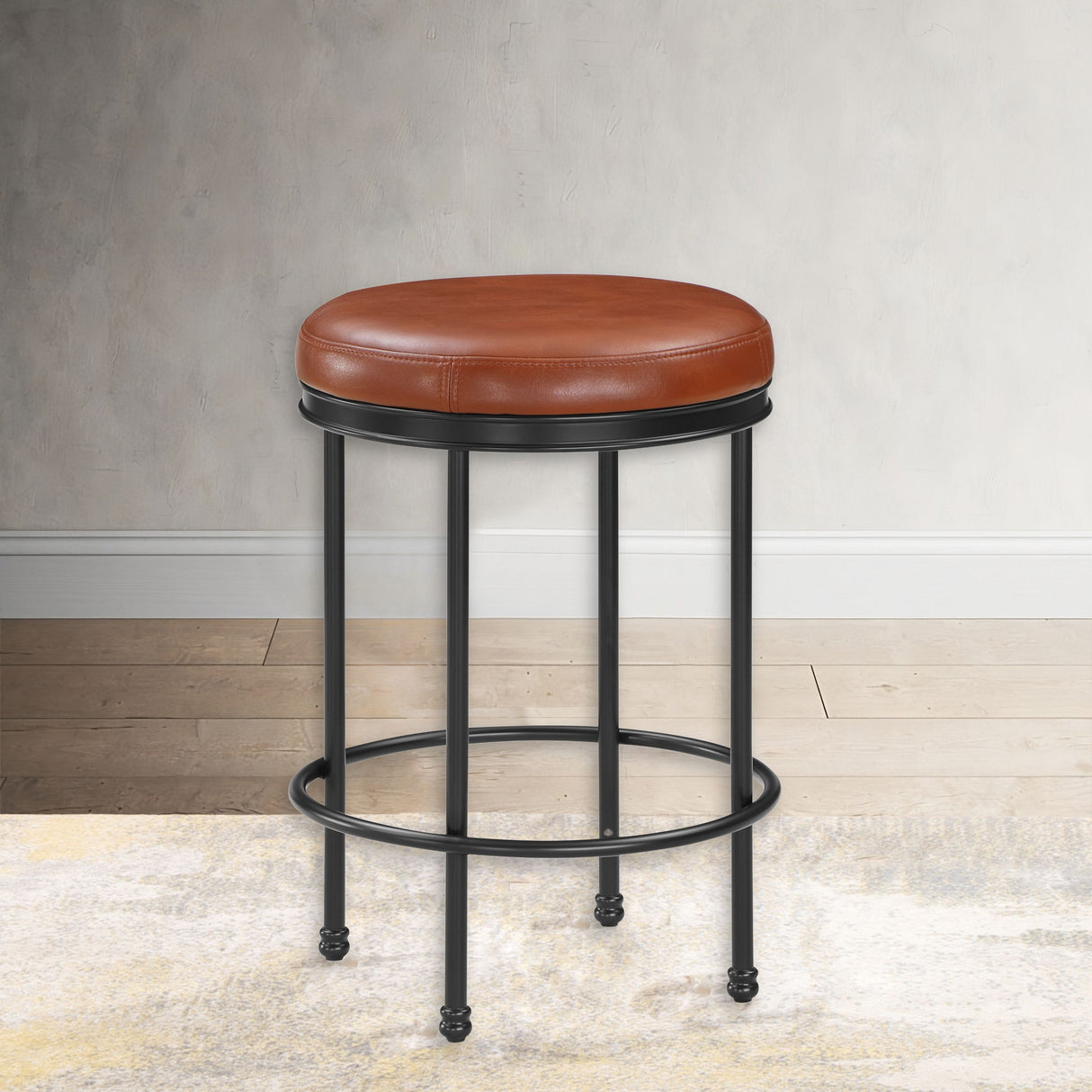Michael - Backless Counter Height Stool With Padded Seat And Powder Coated Frame - Caramel