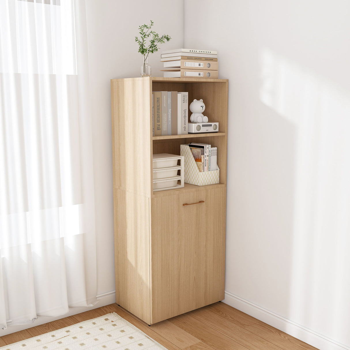 Stretchable Office Desk With Storage Shelves And Mobile Wheels