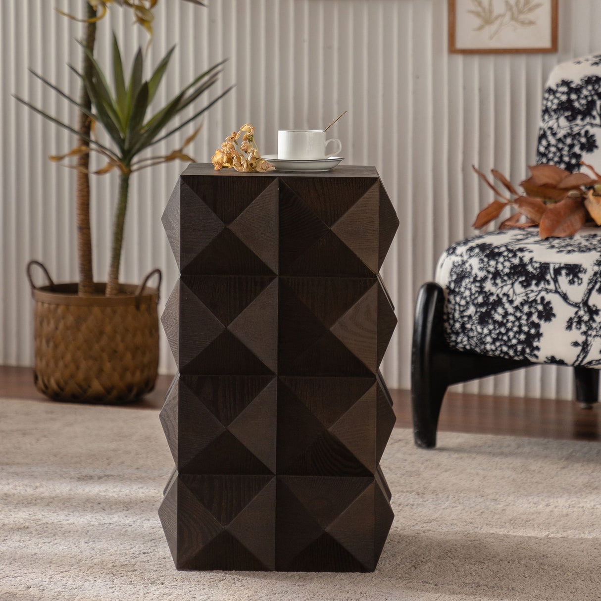 Side Table With 3D Embossed Pattern Design