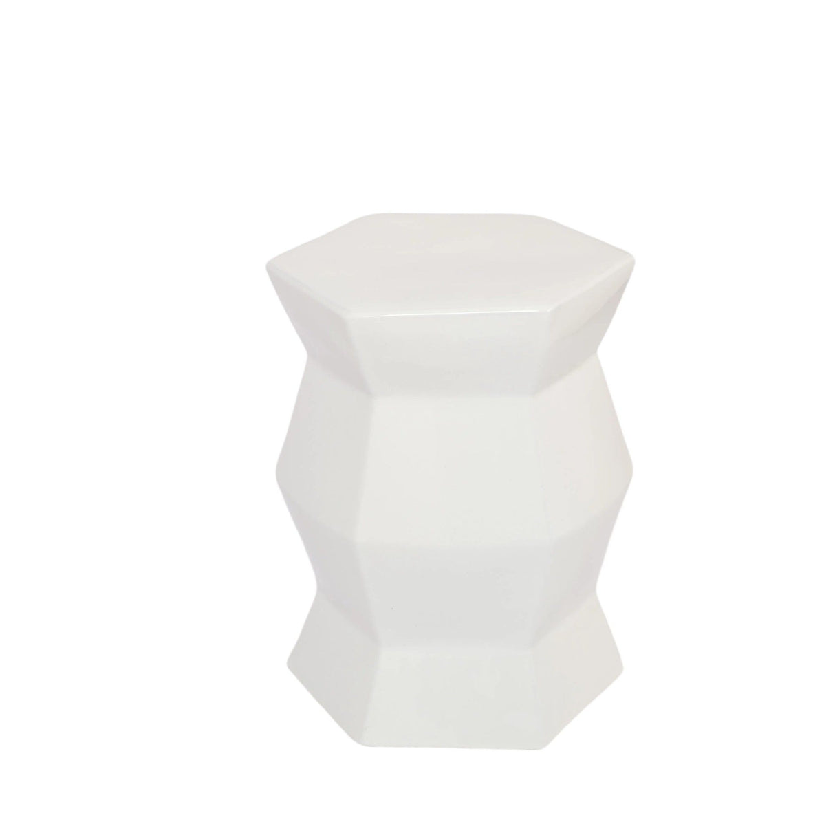 Contemporary Ceramic Drum Stool Indoor / Outdoor Side Table Glazed Accent Garden Stool - White