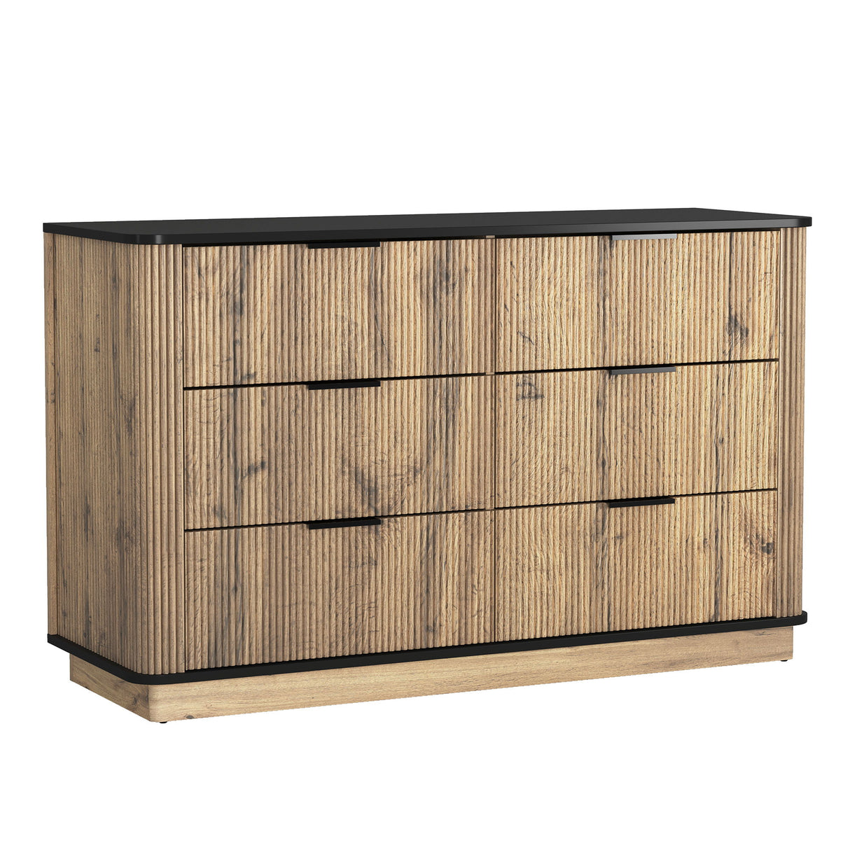 Modern 6 Drawer Cabinet With Metal Rounded Corners And Exquisite Handles Multi Functional Storage - Natural Wood