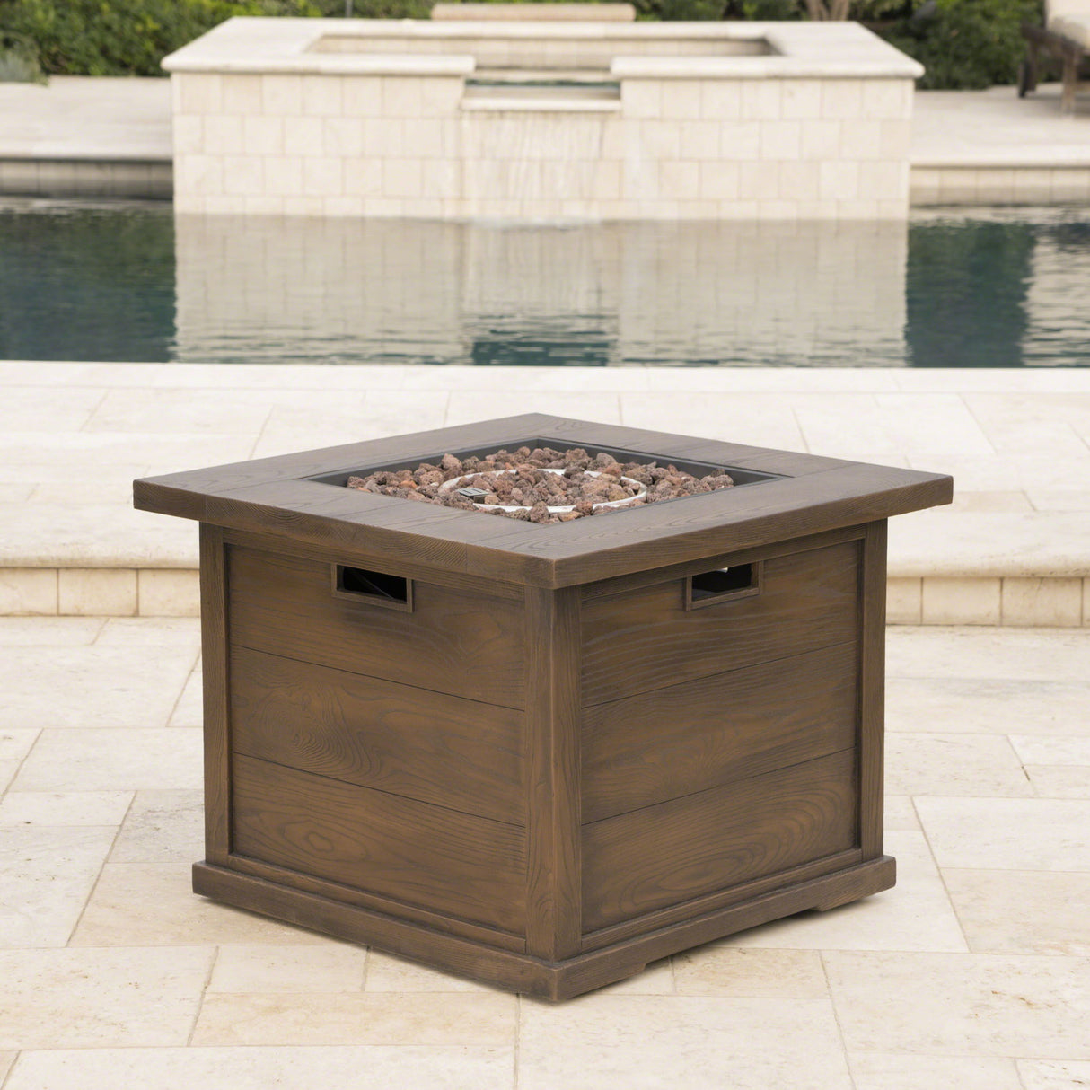 Outdoor Patio Square Gas Burning Mgo Fire Pit, Tank Inside, 40000 Btu