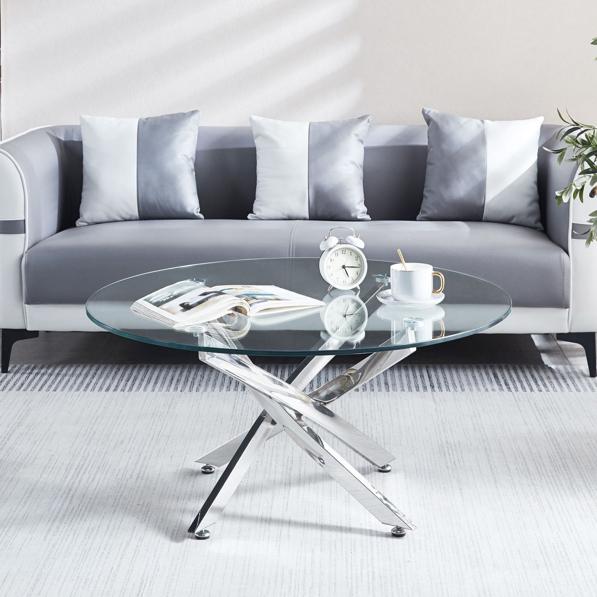 Modern Round Tempered Glass Table With Chrome Legs
