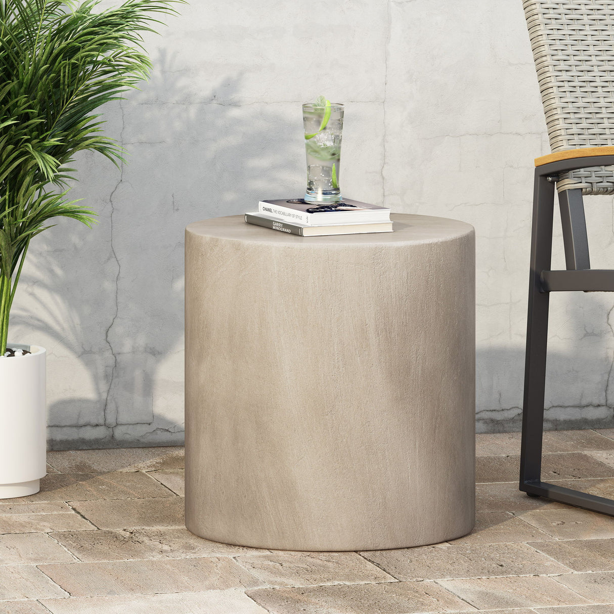 Cylindrical Design, Outdoor Lightweight Concrete Side Table
