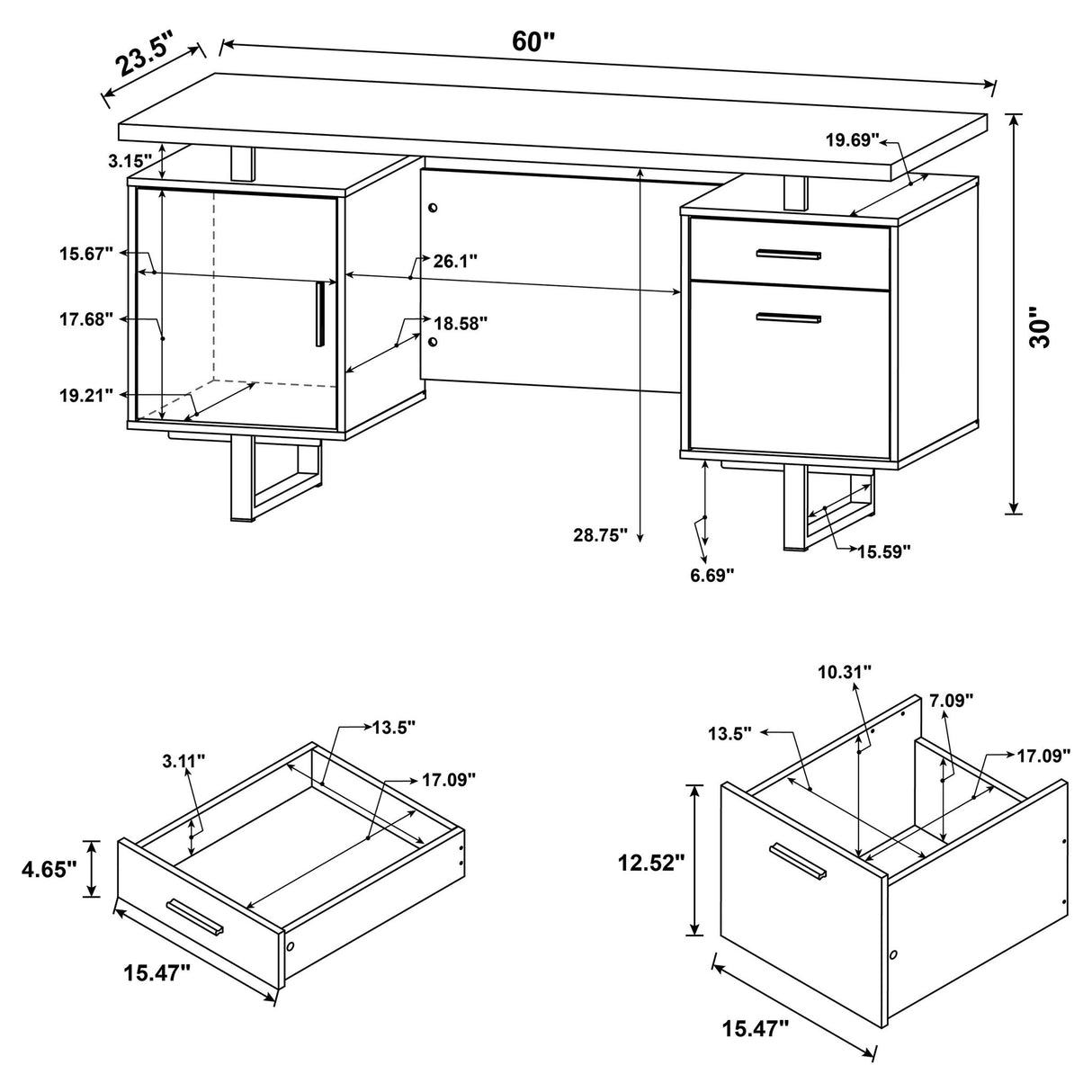 Contemporary 2 Drawer Computer Desk