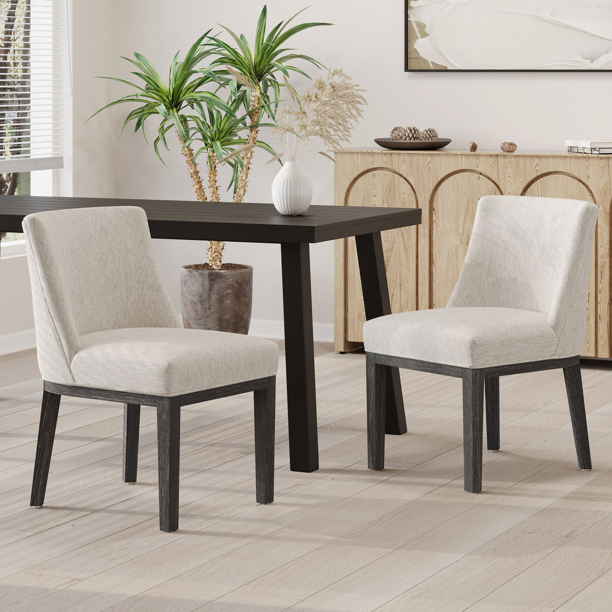 Modern Dining Chair With Durable Fabric Upholstery And Sturdy Wooden Frame (Set of 2)