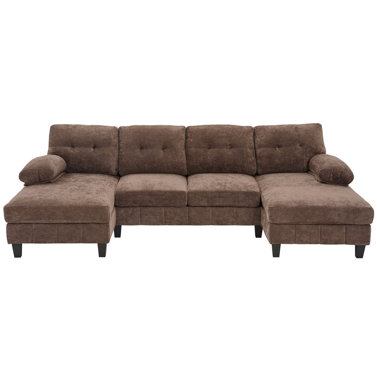 U-Shaped Sectional Sofa 103.5" Black Chenille Fabric Couch With Dual Chaise Lounges, Storage Pockets, Armrest Pillows