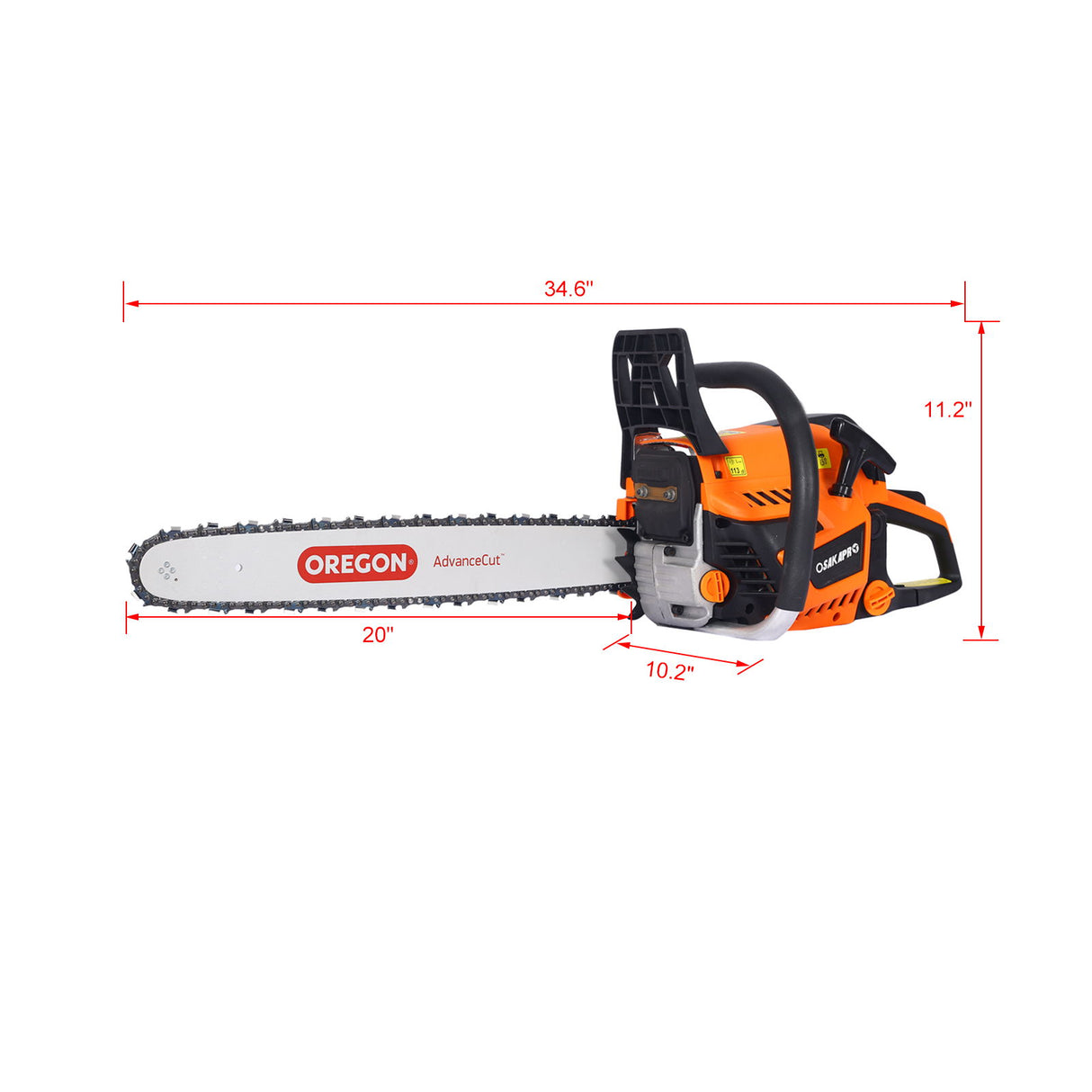 Gasoline Chainsaw 20" 52Cc For Tree And Wood Cutting - Orange