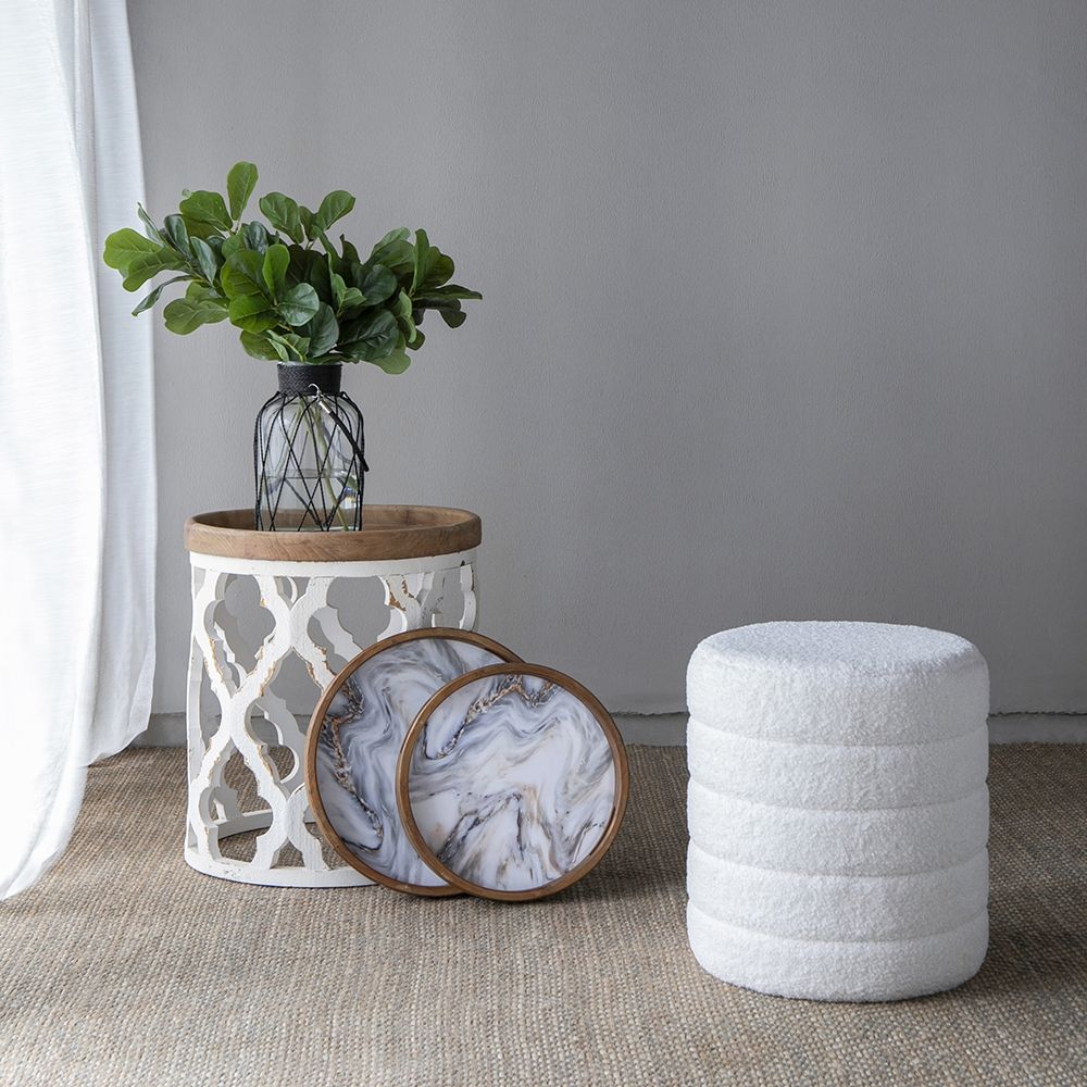 French Country Home Decor Collection (Includes An Artificial Plant, Vase, Trays, Stool And Side Table) (Set of 5) - Multicolor