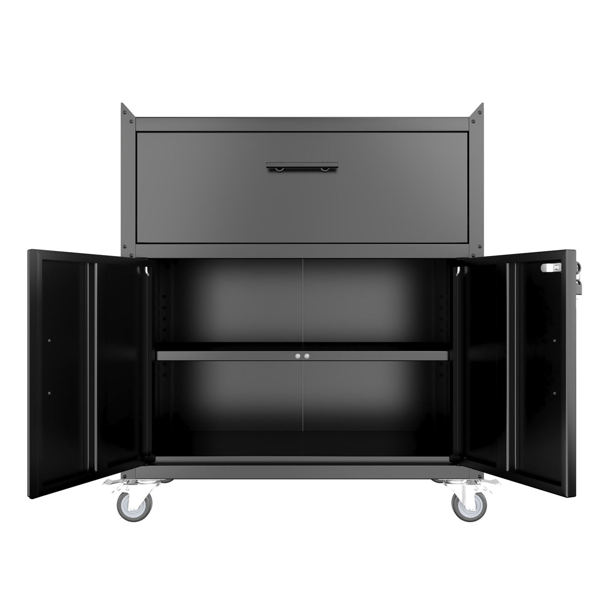 Rolling Metal Tool Storage Cabinet, Lockable Garage Storage Cabinet, Locking Metal Storage Cabinet With Wheels, Rolling Tool Chest, Assembly Required - Black